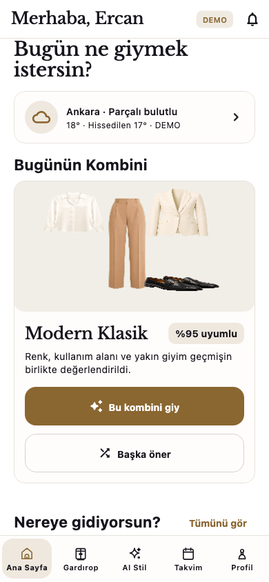 MDS ana ekranında günlük kombin sonucu